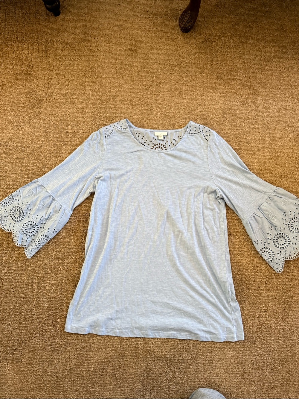 J Jill Large Light Blue Eyelet Bell Sleeve Women's Top